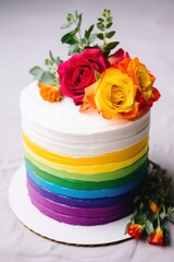 Obraz na płótnie Canvas a rainbow cake with roses on top