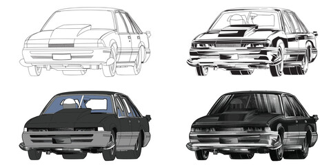 Obraz premium black drag race illustration isolated in white background, this design is not ai generated.` Please see my portfolio. I've been making microstock designs for 3 years