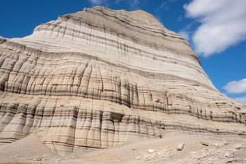 a large rock formation with blue sky and clouds