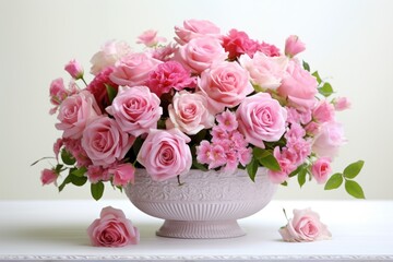 Obraz na płótnie Canvas a bowl of pink roses