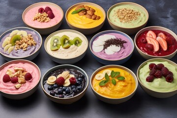 Fototapeta na wymiar a group of bowls of different colored food