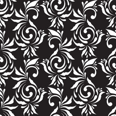 Seamless pattern wallpaper with black and white floral design.