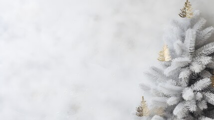 Fototapeta na wymiar Christmas and New Year holiday background. Xmas greeting card. Spruce tree on white creased background.