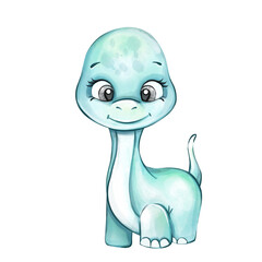 Watercolor cute baby dinosaur for nursery, newborn. Cartoon animal for kids design. Jurassic wild animal