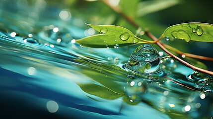 water drop on leaf HD 8K wallpaper Stock Photographic Image  - obrazy, fototapety, plakaty