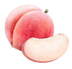 Pink Peach fruit isolated on white background, Fresh Peach on White Background PNG File.