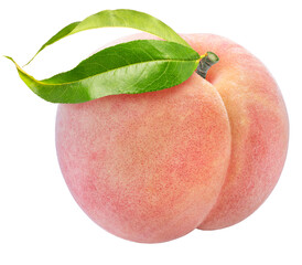 Pink Peach fruit isolated on white background, Fresh Peach on White Background PNG File.