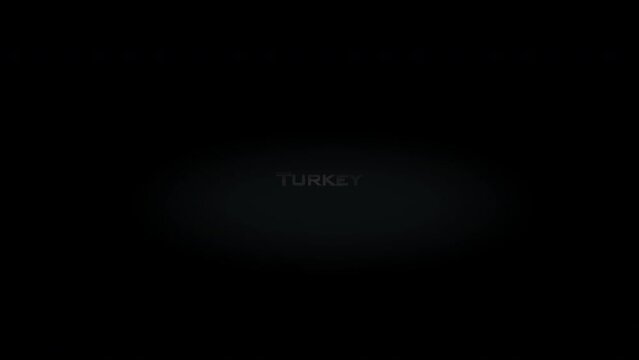 Turkey 3D title word made with metal animation text on transparent black