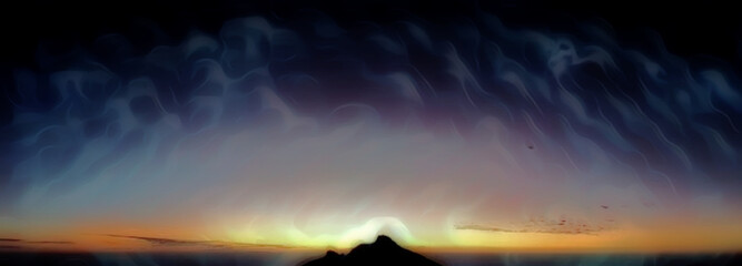 background illustration of thick fog on the horizon with beautiful sunlight