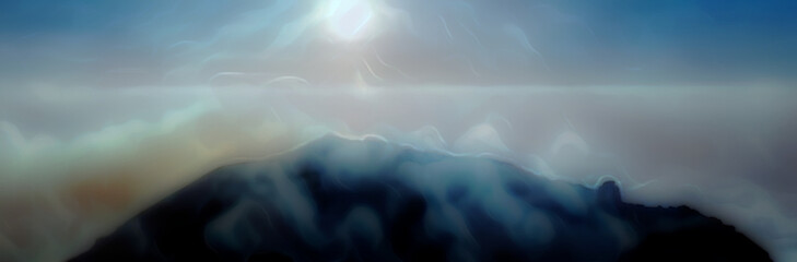 background illustration of thick fog on the horizon with beautiful sunlight