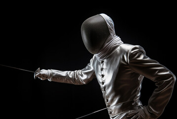 Fencing fighter in white clothing playing in silhouette shot