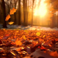 Naklejka na ściany i meble falling autumn leaves background