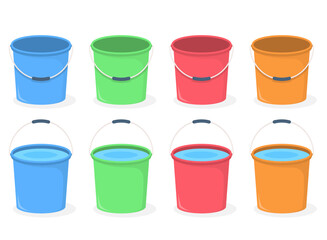 Set of empty buckets and buckets with water, vector eps10 illustration © PixMarket