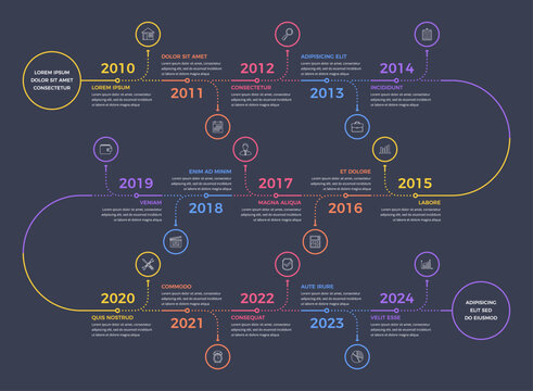 Timeline - infographic template with 15 elements with place for your icons and text, vector eps10 illustration
