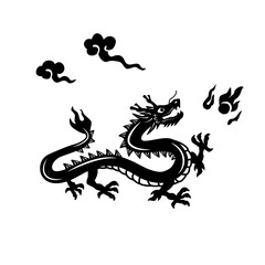 Fototapeta premium Chinese dragon illustration in black silhouette color. Vector design elements of dragon zodiac sign