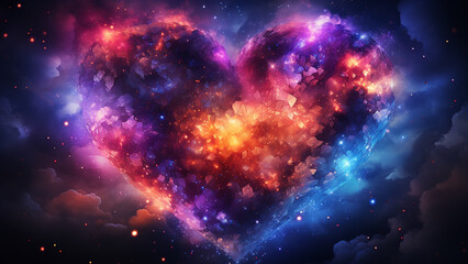 Celestial Night Sky Heart Shaped Constellations for a Valentines - obrazy, fototapety, plakaty