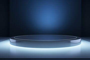 .Empty stage for product presentation with blue background