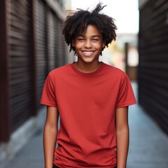 Fototapeta na wymiar Young black teenager wearing empty blank t-shirt for mockup