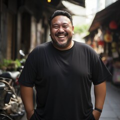 Fototapeta premium A big asian man wearing empty blank tshirt