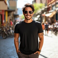 A cool Indian man wearing empty blank tshirt