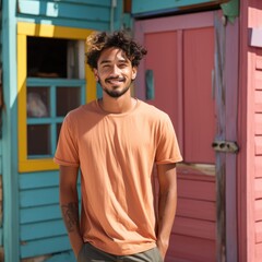 Fototapeta premium A cool Indian man wearing empty blank tshirt