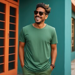 A cool Indian man wearing empty blank tshirt