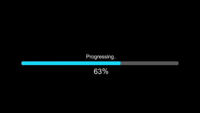 Progressing bar process animation loading transfer download 0 to 100%.