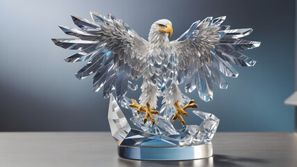 Eagle trophy on a gray background. 3d render illustration.