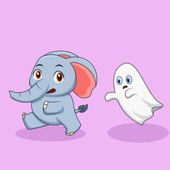 Cute Elephant With Ghost Illustration