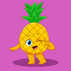 Cute Pineapple Two Finger Pose Illustration