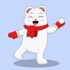 Cute Ice Bear Playing Snow Illustration