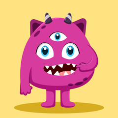 Cute Three Eyed Purple Monster Illustration