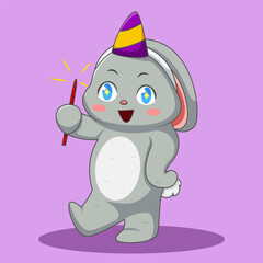 Cute Rabbit New Year Celebration Illustration