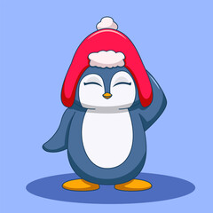 Cute Penguin Wearing Christmas Hat Illustration