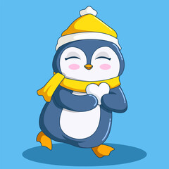 Cute Penguin Holding Snow Illustration
