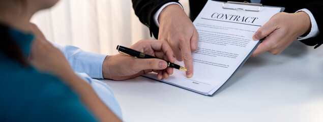 Loving couple seek legal consultation and assistance from law firm to discuss marriage law,...