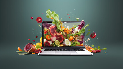 laptop with vegetables and fruits 
