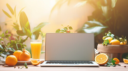 laptop with fruits 