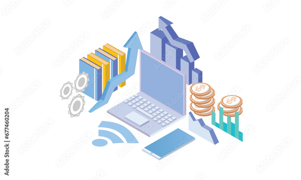 Poster isometric design statistical and data analysis for business finance investment.on white background.3