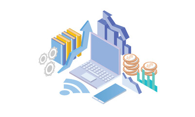 Isometric design statistical and data analysis for business finance investment.on white background.3D design.isometric vector design Illustration.