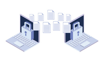 Isometric security transfer files.on white background.3D design.isometric vector design Illustration.