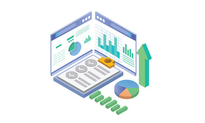 Isometric data analyst business plan.on white background.3D design.isometric vector design Illustration.