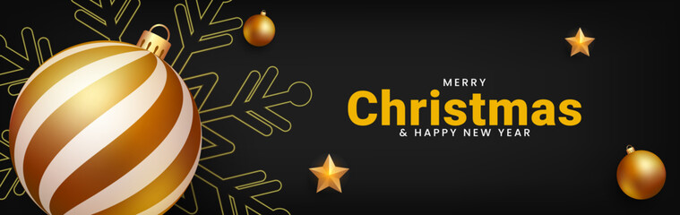 Christmas and happy new year banner. Holiday background with decorative design elements. Poster, website, greeting card template. Vector illustration