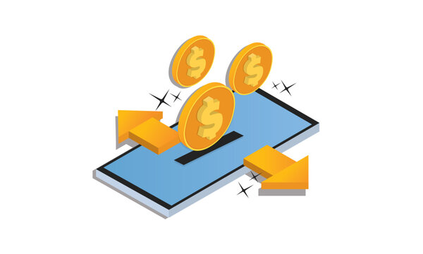 Isometric cryptocurrency dolor transfer. online payment.on white background.3D design.isometric vector design Illustration.