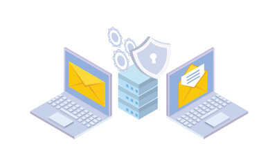 Isometric data transfer.on white background.3D design.isometric vector design Illustration.