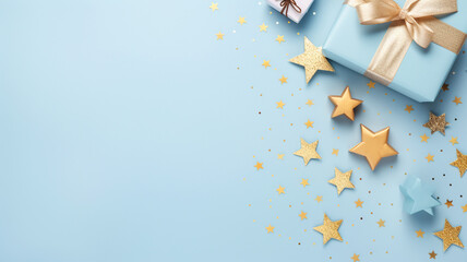 Christmas present gift boxes on a light blue background