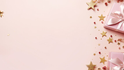 Naklejka na ściany i meble Christmas present gift boxes on a pastel pink background