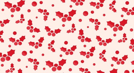 Christmas holly berries seamless pattern for gift wrapping paper, festive design, traditional background. Flat modern 