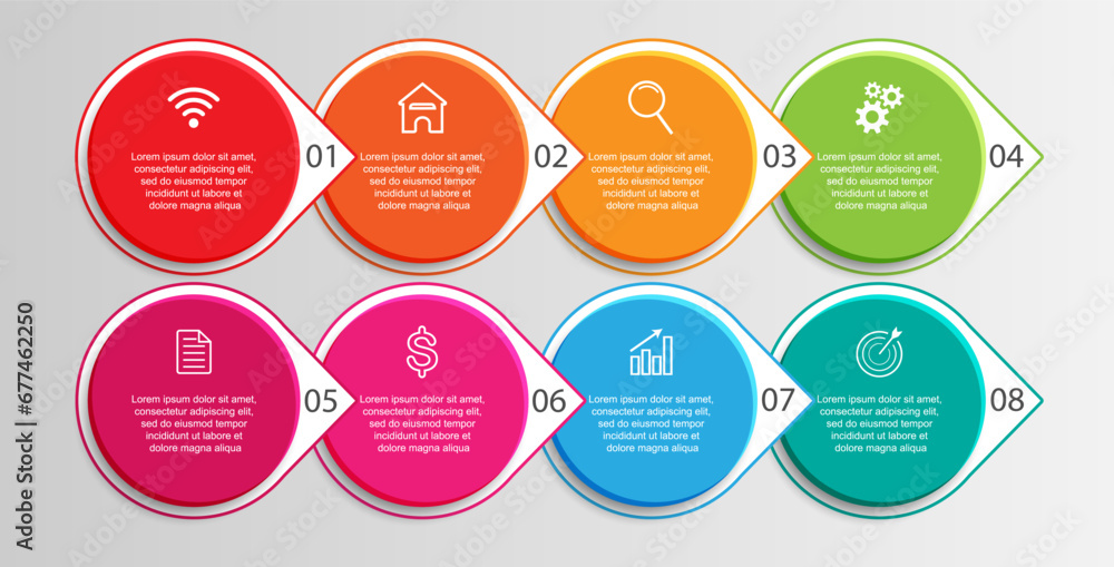 Poster 3d vector infographic 8 steps, simple design with various colors connected to each other, there are 