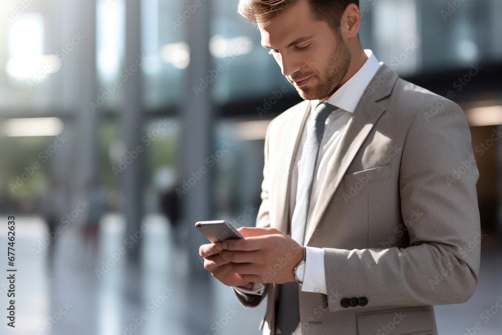 Poster using smart mobile phone, global internet connection technology business and digital marketing, fina